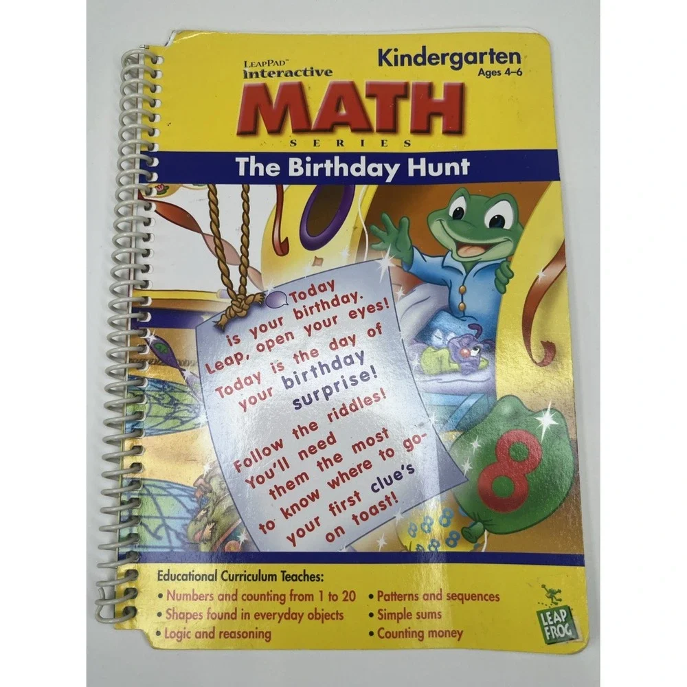 Vintage LeapFrog LeapPad Interactive Math The Birthday Hunt Book & Cartridge